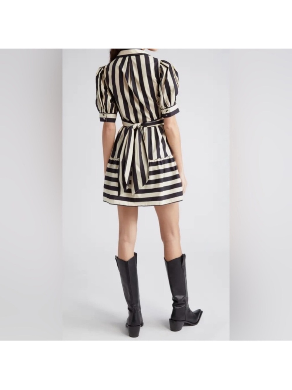 FARM Rio Black and Cream Striped Tie-Front Mini Dress - Picture 4 of 5